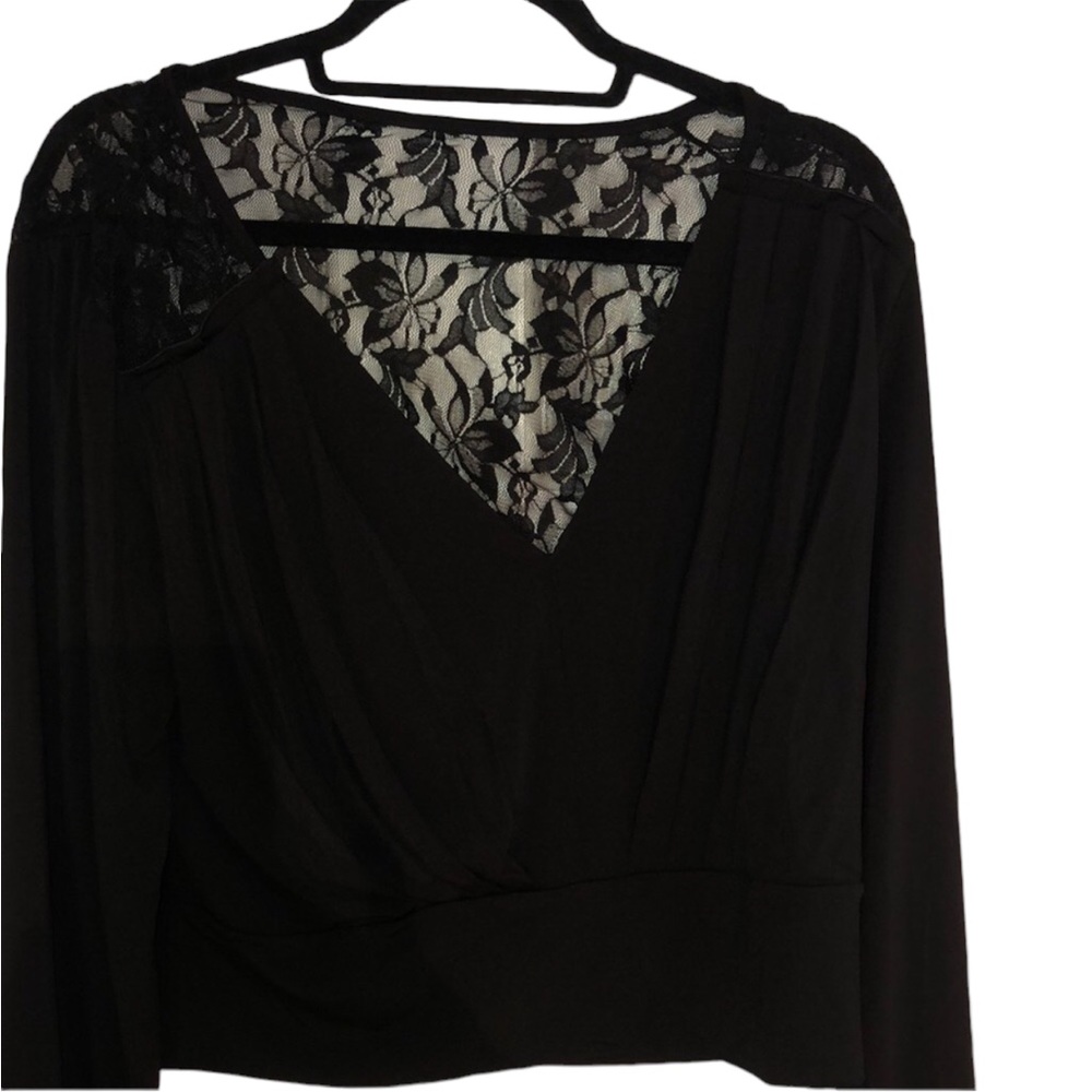 Venus size XL black long sleeve banded V-neck with Lace back